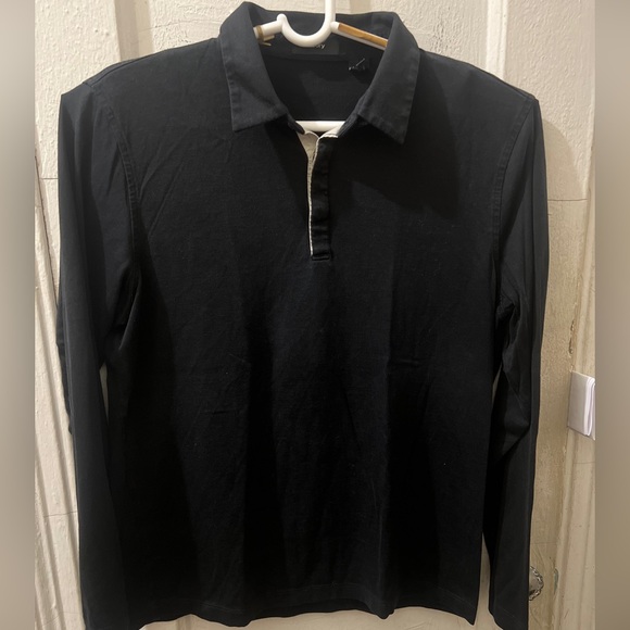 Theory Womans 1/4 Button Up Black Long Sleeves Size Large Preppy - Picture 2 of 12